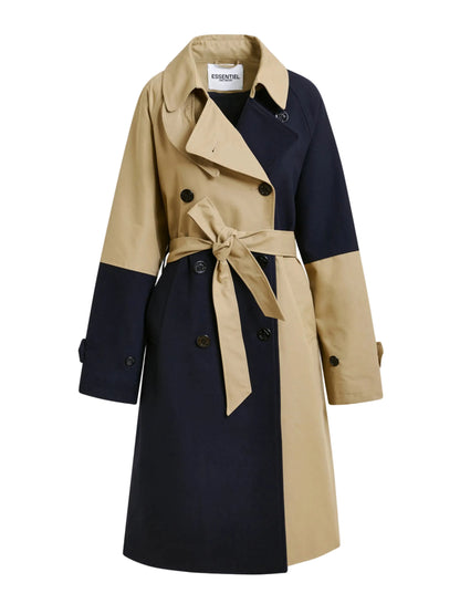 Essentiel Antwerp Just Beige and Navy Color-Block Trench Coat