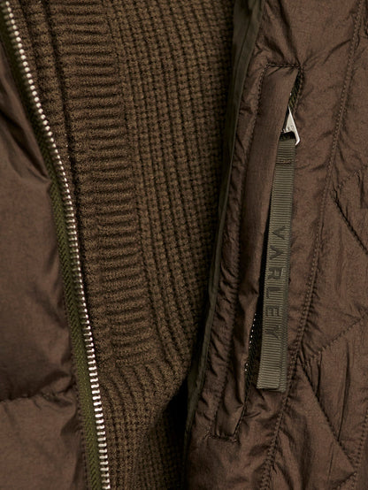 Varley Katya Long Down Puffer in Dark Olive Metallic