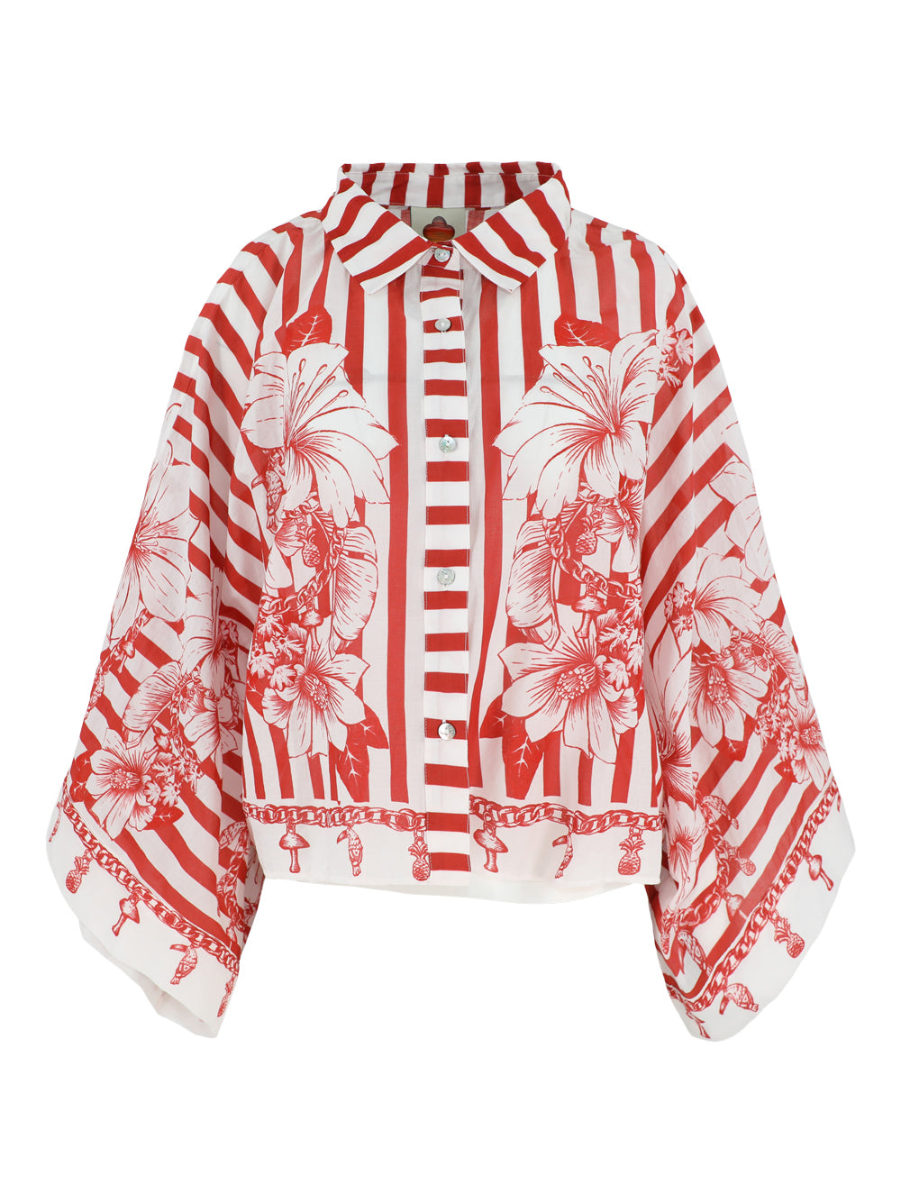 Farm Rio Shirt in Floral Chain Stripes Multicolor