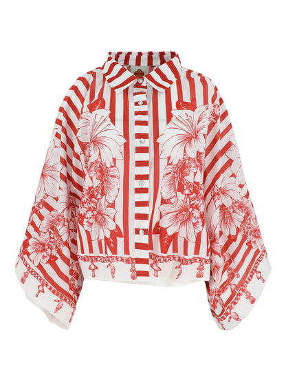 Farm Rio Shirt in Floral Chain Stripes Multicolor