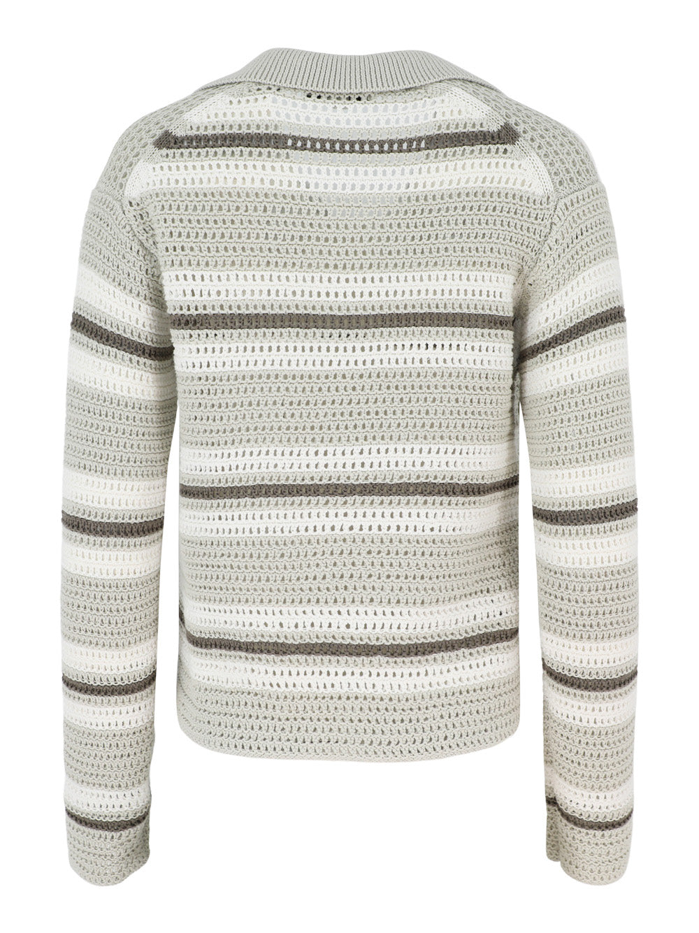 Vince Mesh Stripe Button Polo in White Stone Combo