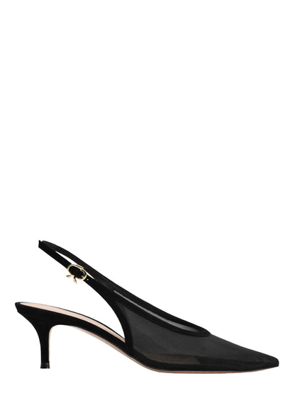 Gianvito Rossi Organza Camoscio Slingback Heel in Black