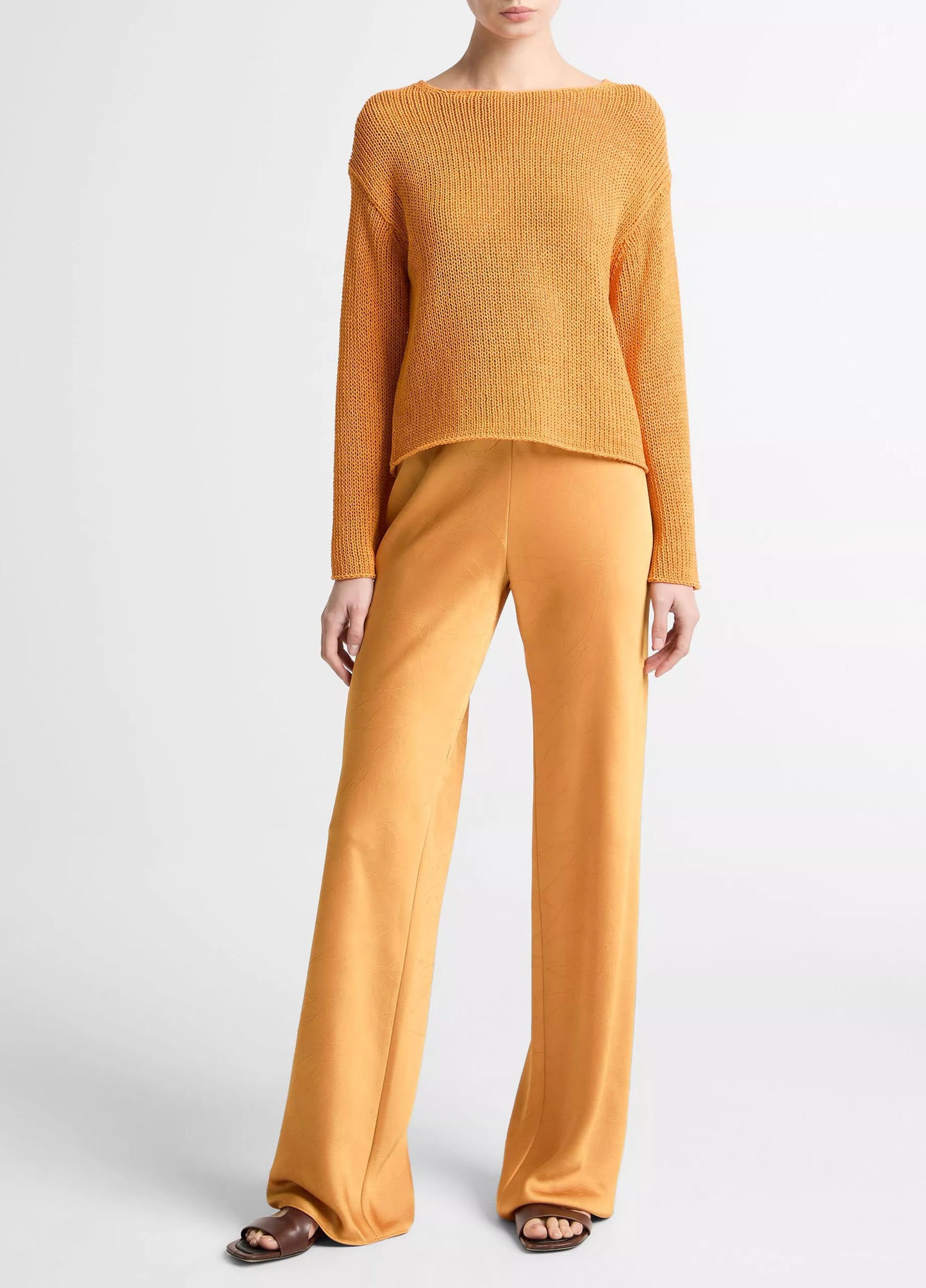 Vince Colette High-Rise Crushed Satin Bias Pant in Clementine