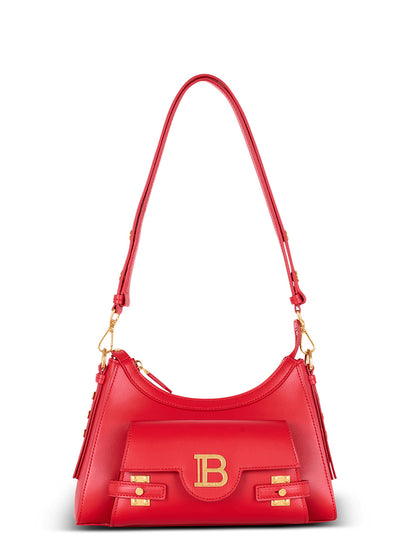 Balmain B-Buzz Hobo-Calfskin Hobo Bag in Rouge