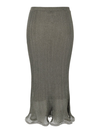 Simkhai Brighton Metallic Plissé Midi Skirt oin Gunmetal Silver