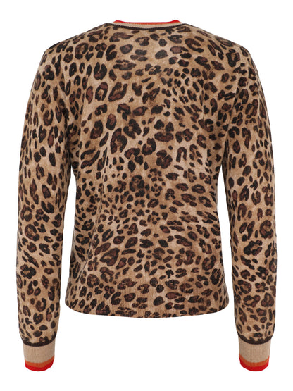 Kinross Tipped Leopard Cardigan in Camel Multi