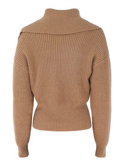 Autumn Cashmere Long Sleeve Shaker With Collar in Camel