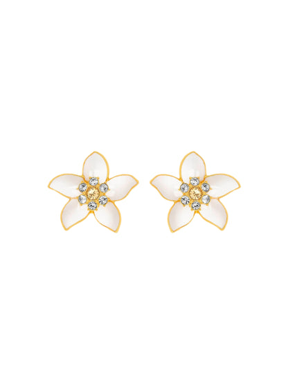 Oscar de la Renta Jasmin Flower Stud Earrings in Ivory