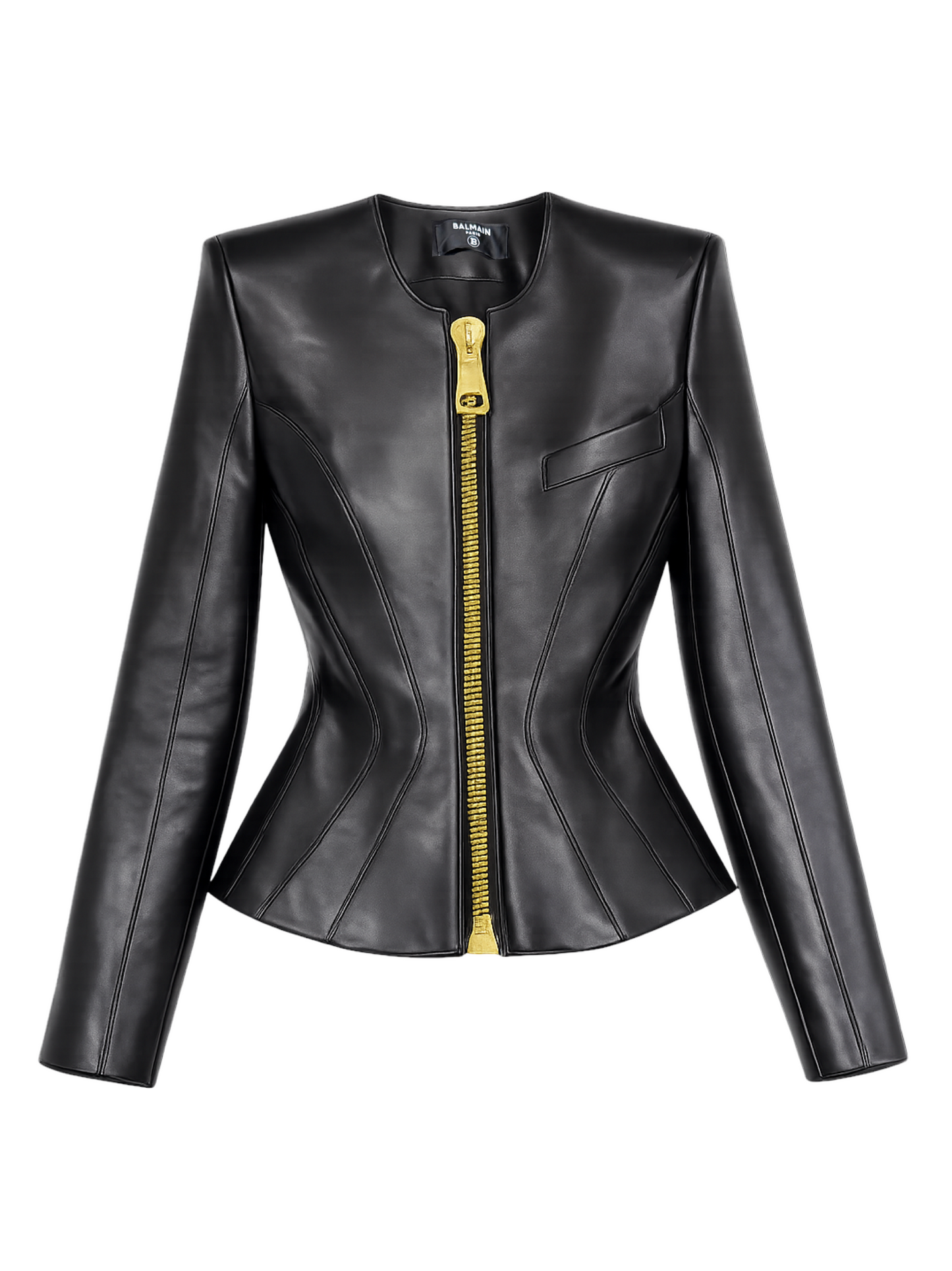 Balmain Zipped Lambskin Basque Jacket in Noir