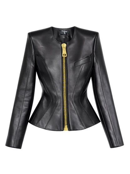 Balmain Zipped Lambskin Basque Jacket in Noir