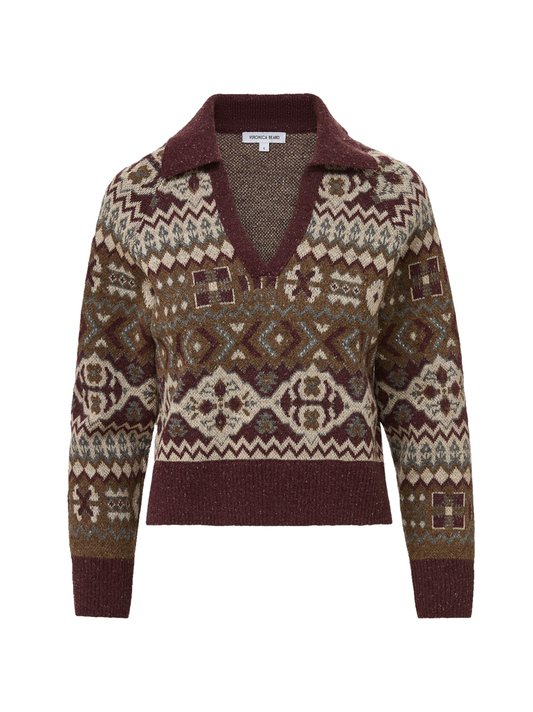 Veronica Beard Catania Fair Isle Pullover in Burgundy Multi