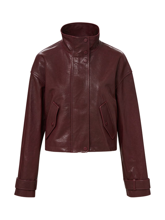 Veronica Beard Bateman Cropped Leather Jacket in Raisin