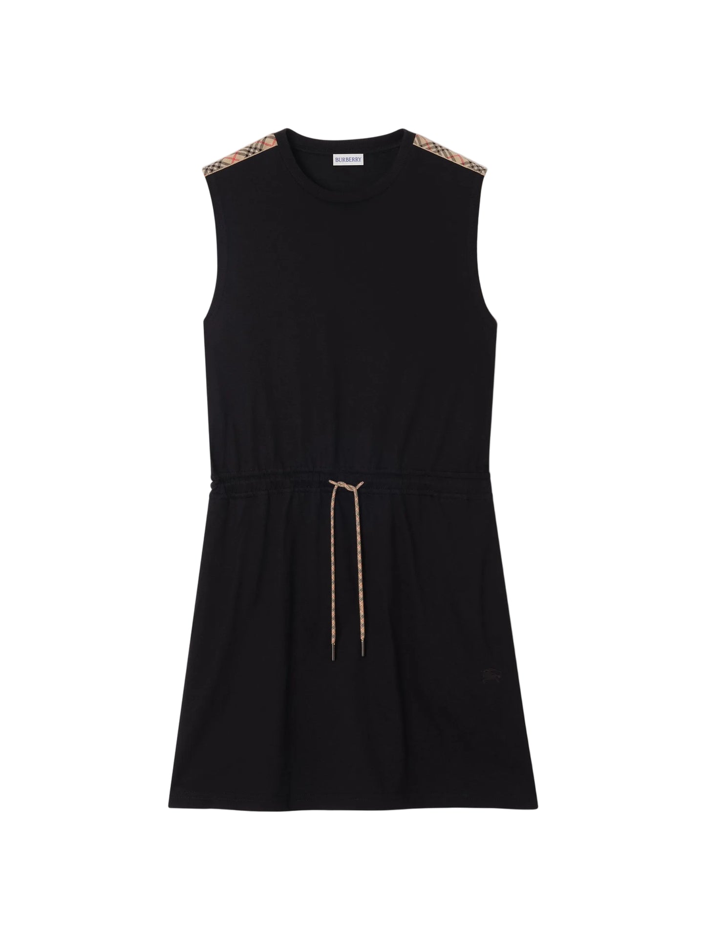 Burberry Check Trim Cotton Jersey Dress in Black