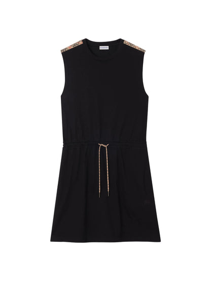 Burberry Check Trim Cotton Jersey Dress in Black