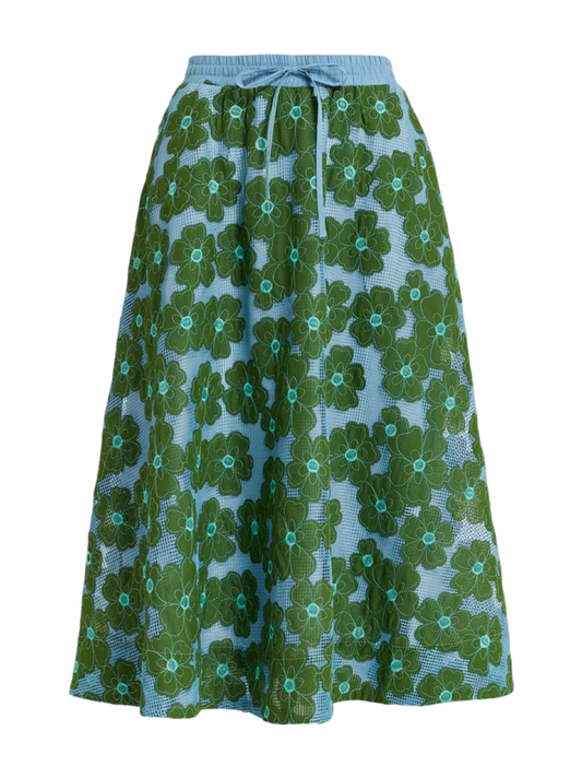 Essentiel Antwerp Feast Open Embroidered Skirt in Combo 2 Emerald