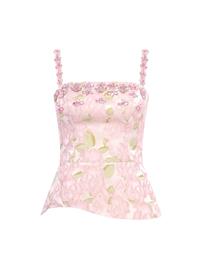 PatBO Garden Jacquard Corset Top in Pink