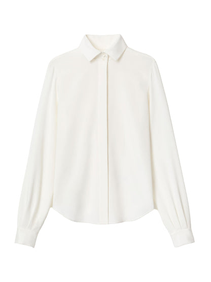 Lafayette 148 Organic Silk Stretch Georgette Pleated Back Blouse in Cloud