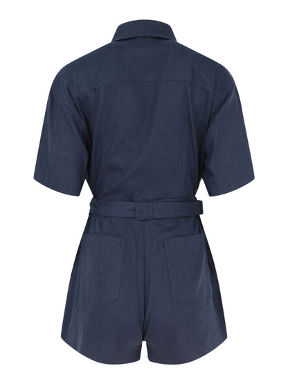 Simkhai Aspen Short Sleeve Romper in Midnight