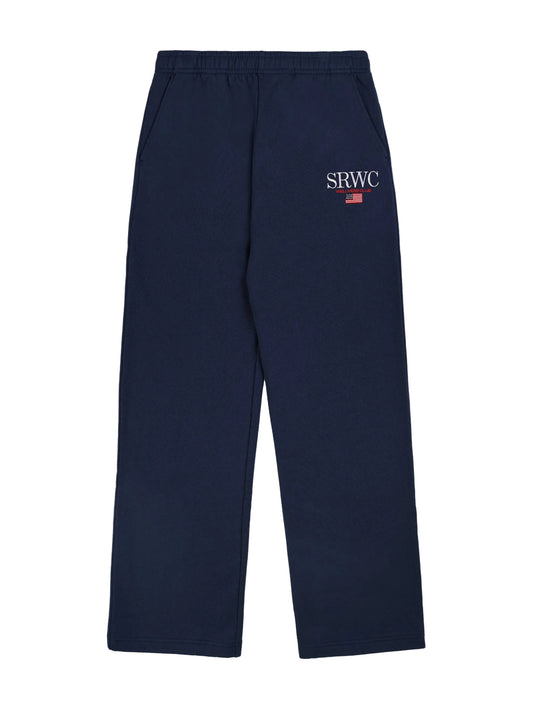 Sporty & Rich Nautical Embroidered Wide Sweatpant in Dark Navy