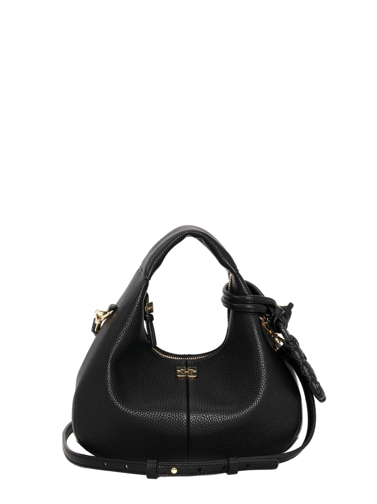 Ganni Mini Hobo Bag Grained in Black