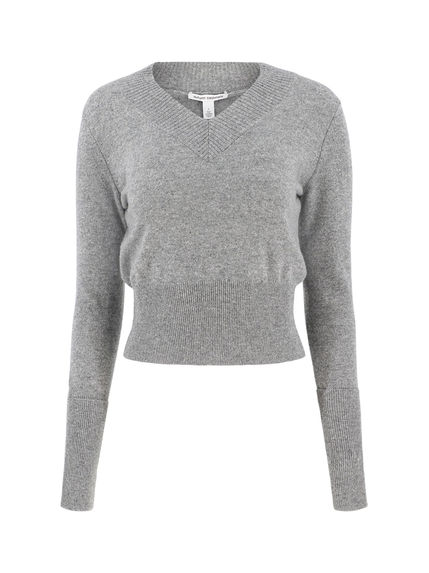 Autumn Cashmere V Neck Sweater With High Cuffs in Cement
