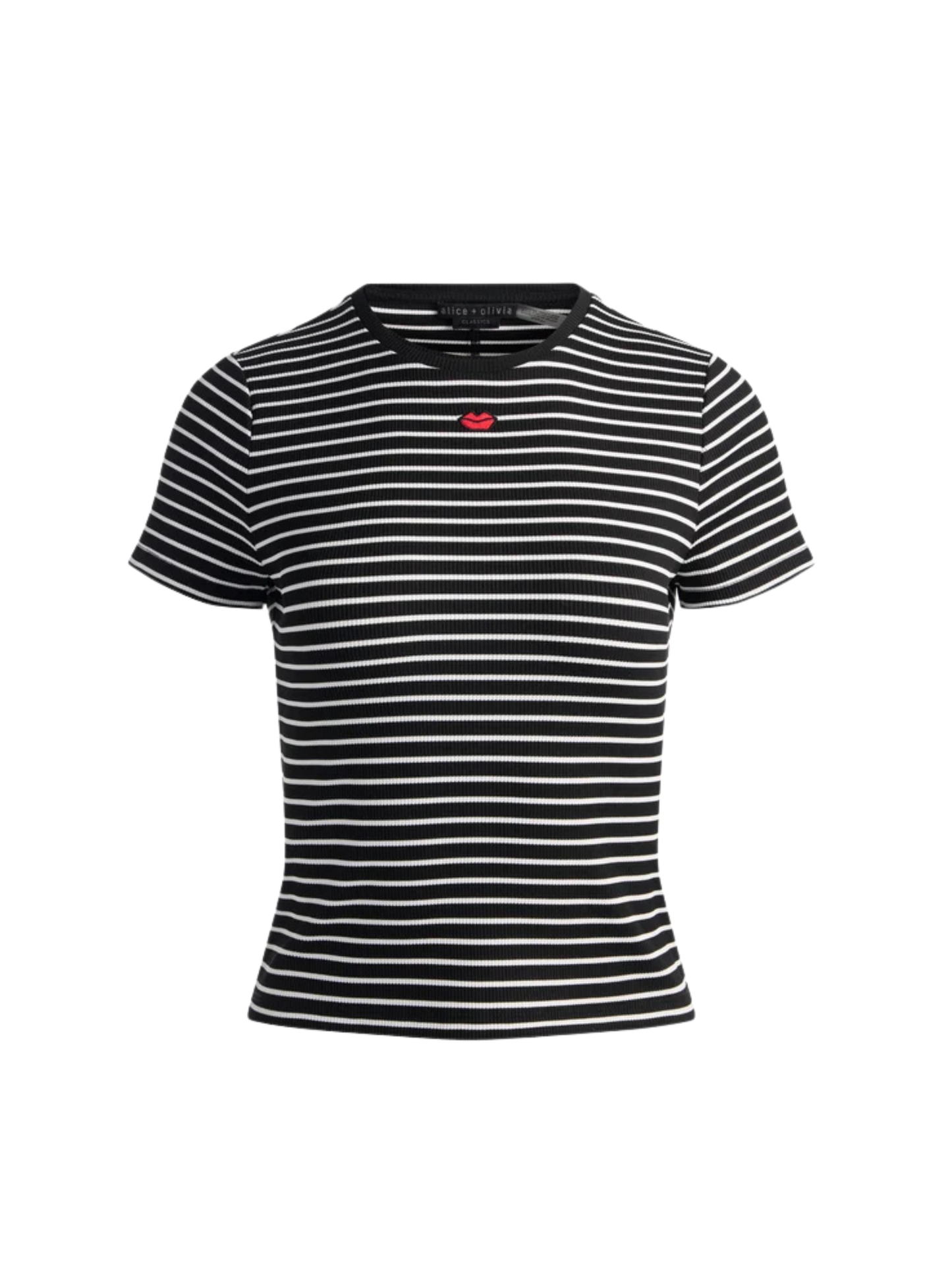 Alice + Olivia Cindy Cropped Tee in Black/White Stripe