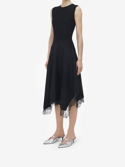 Alexander McQueen Lace Asymmetric Dress in Black