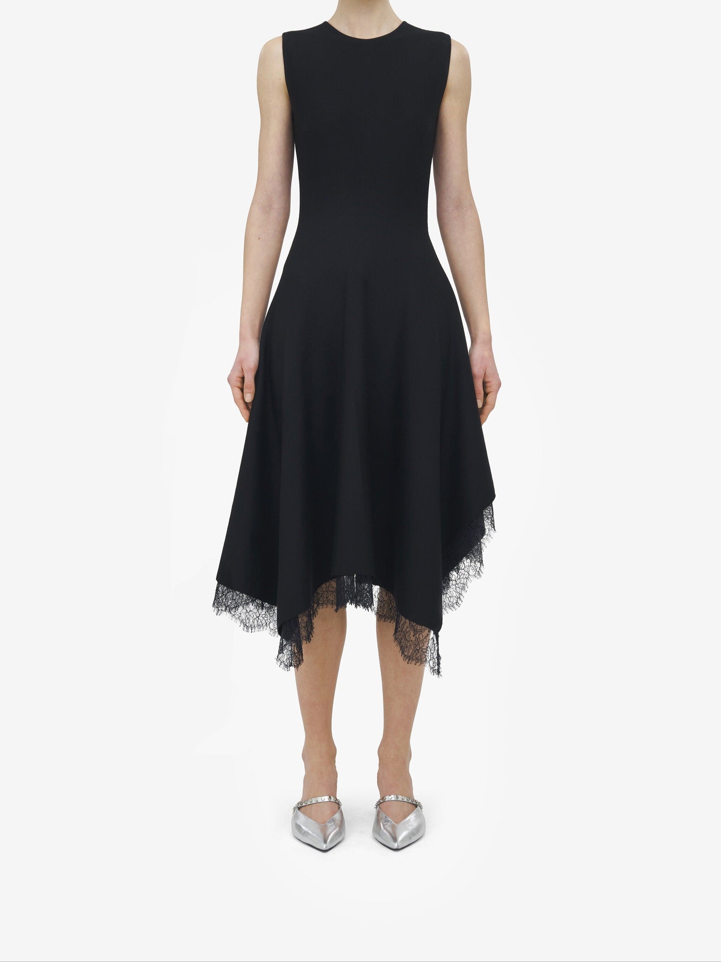 Alexander McQueen Lace Asymmetric Dress in Black