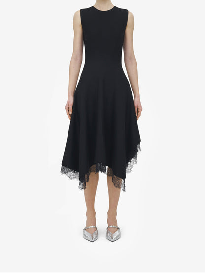 Alexander McQueen Lace Asymmetric Dress in Black