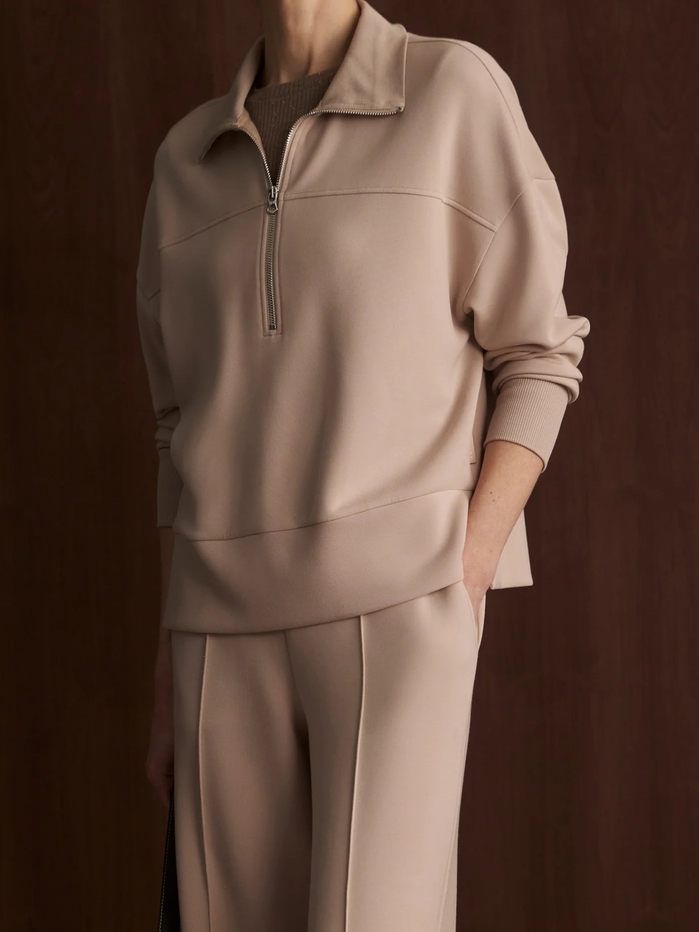 Varley Kayleigh Half Zip Sweat in Mushroom