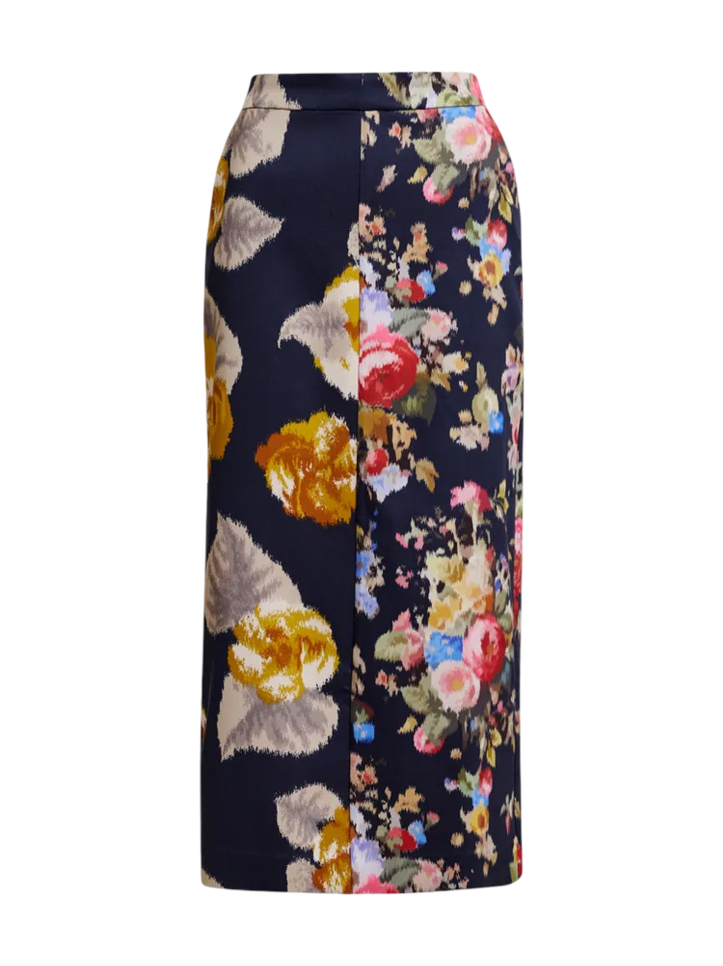 Essentiel Antwerp Jonsea Navy and Multicolor Dual Floral Print Midi Skirt