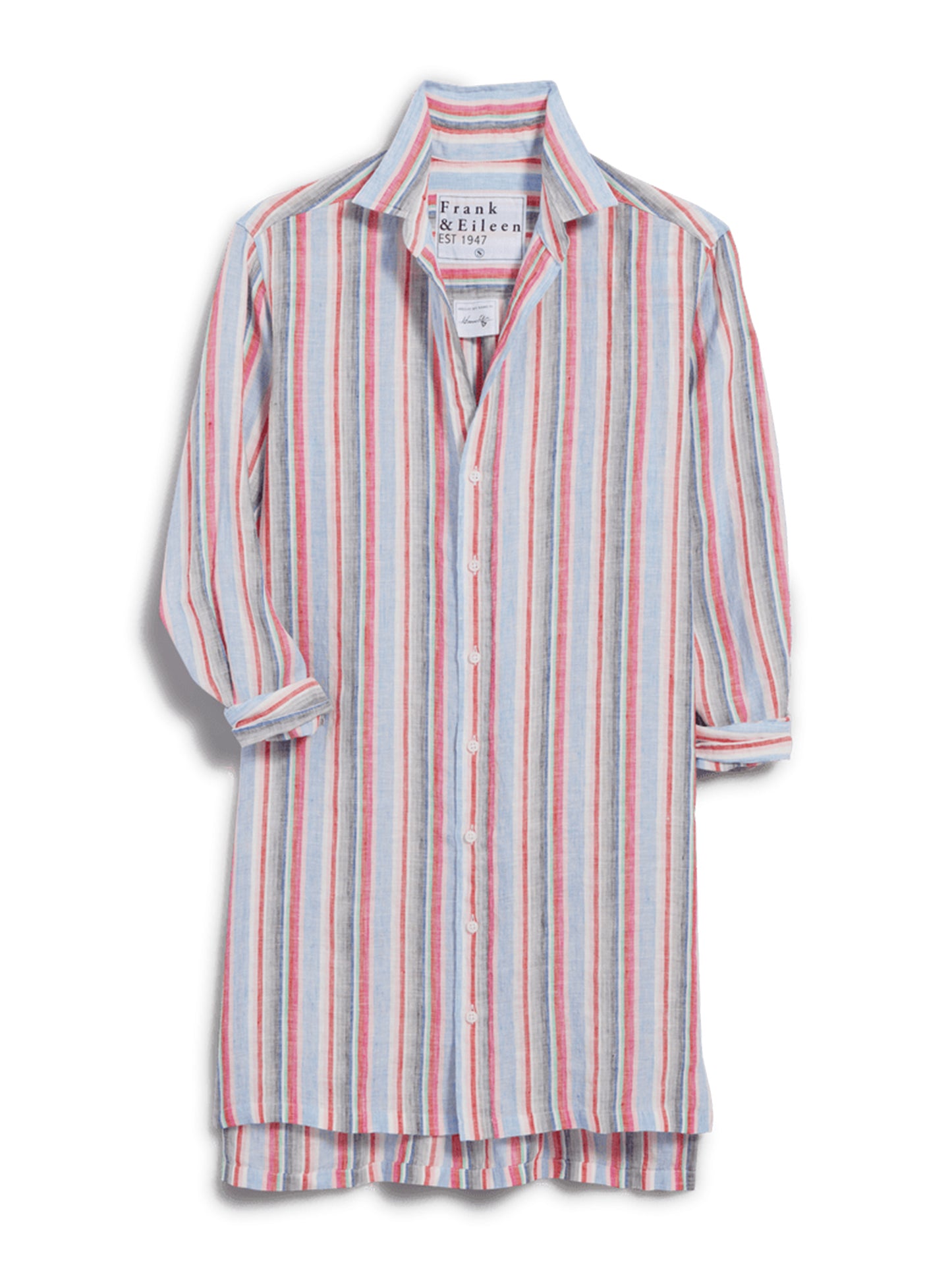 Frank & Eileen Step-Hem Shirtdress in Multi Pink Green Stripe