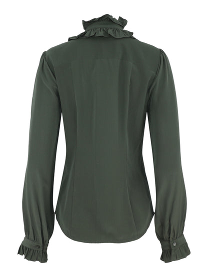 Ulla Johnson Catroux Silk Long Sleeve Button Front Blouse in Cypress