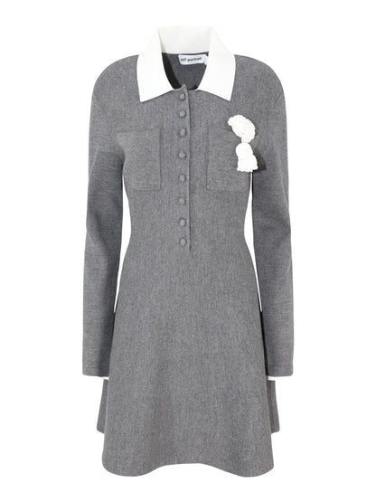 Self-Portrait Grey Crochet Flower Collared Knit Mini Dress – Leigh's of  Breton Village