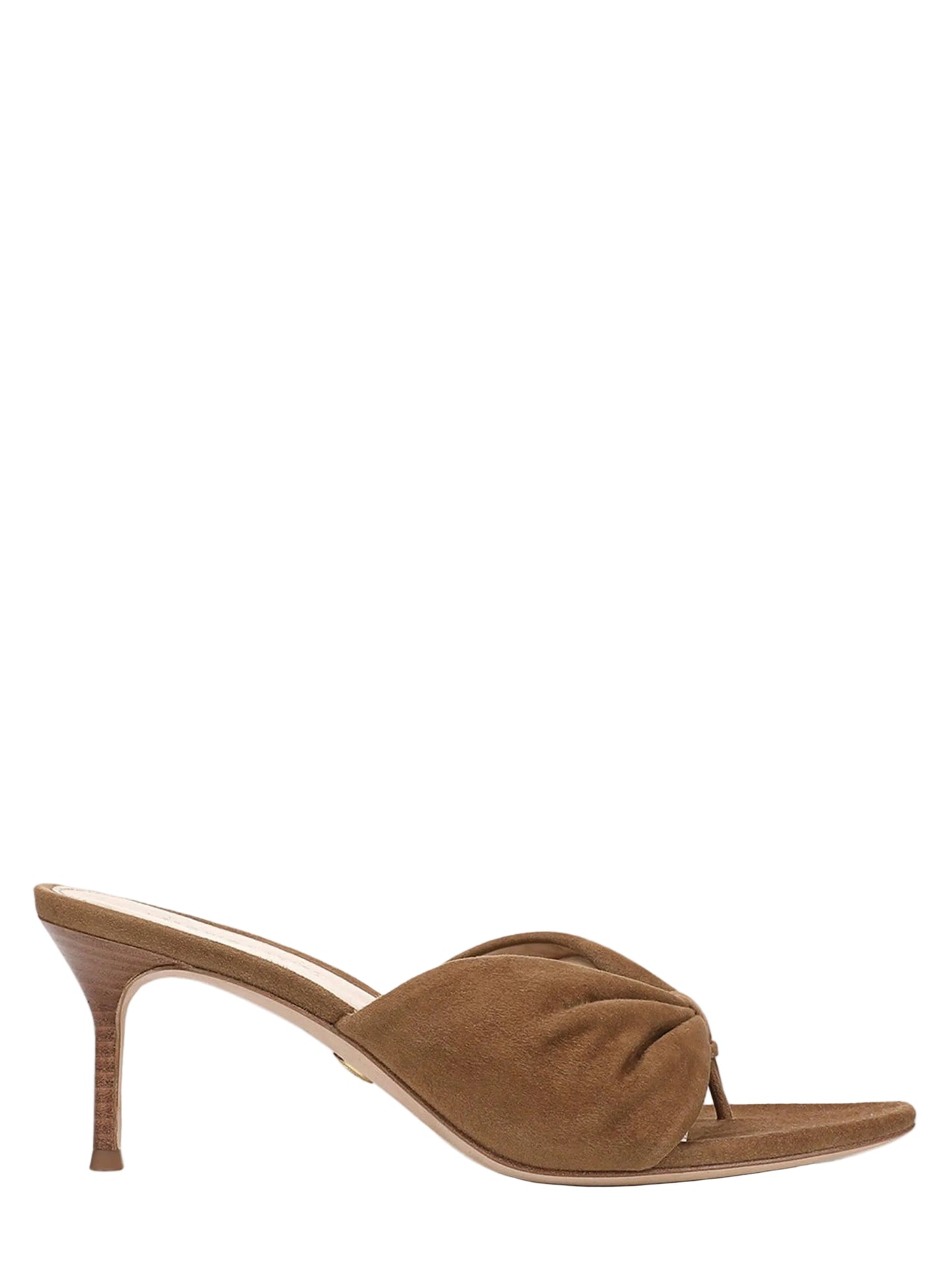 Veronica Beard Tullia Suede Mid-Heel Sandal in Chestnut