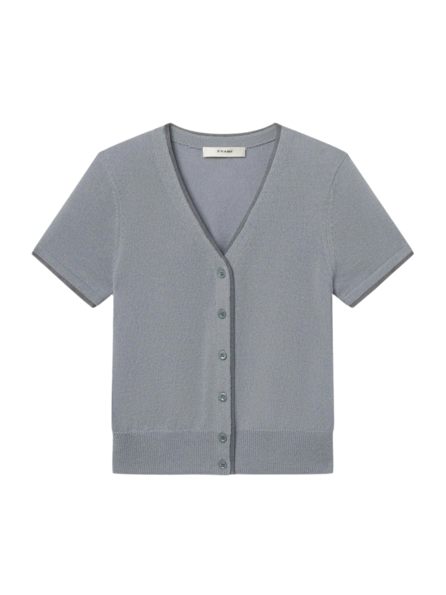 Frame Cashmere Mix Trim Cardi in Grey Blue
