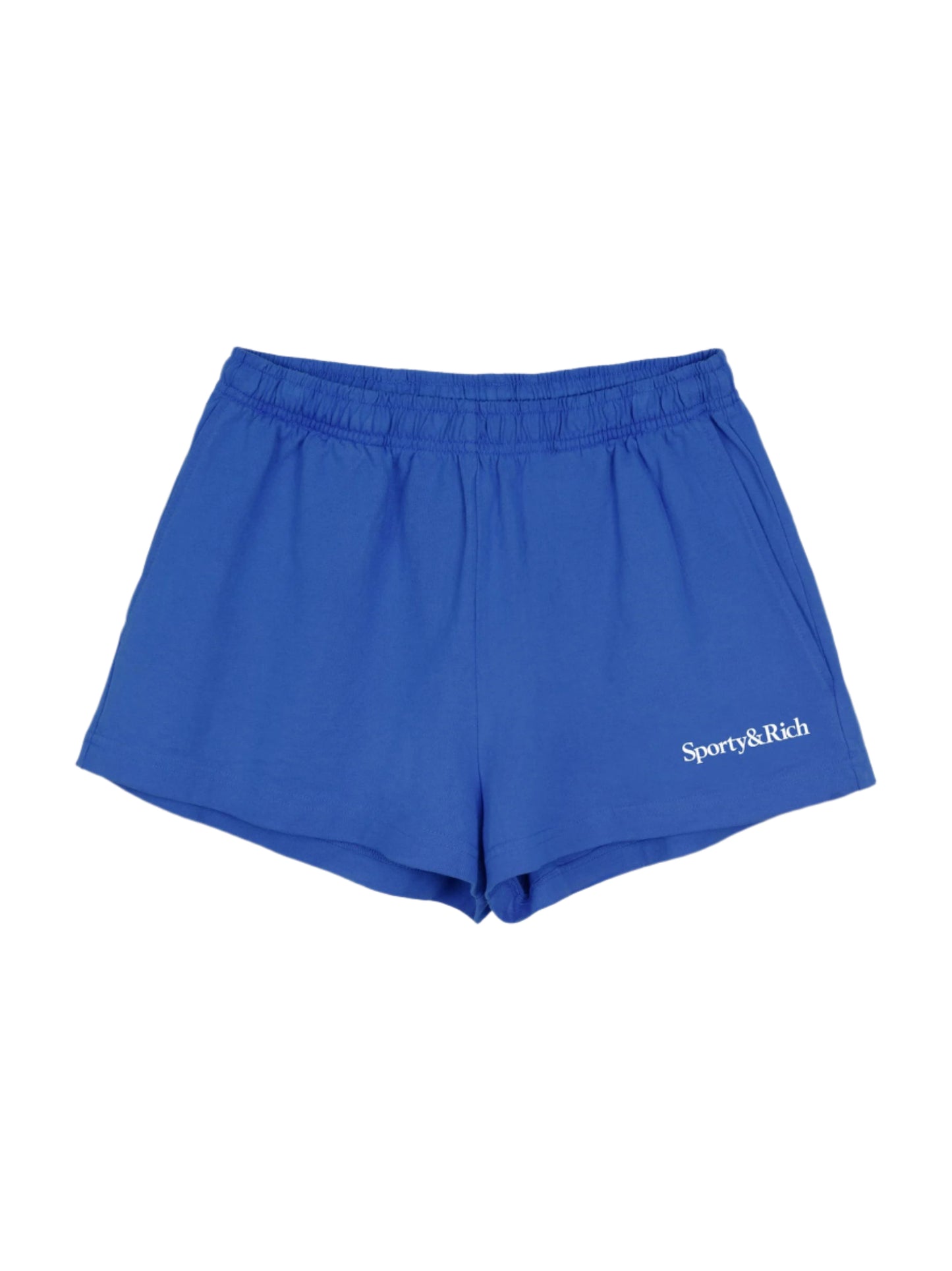 Sporty & Rich Serif Logo Disco Short in Paris Blue
