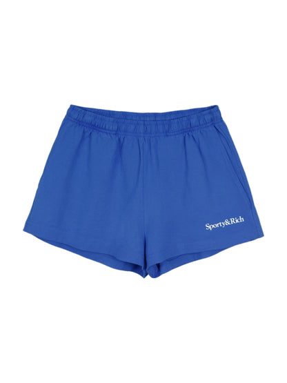 Sporty & Rich Serif Logo Disco Short in Paris Blue