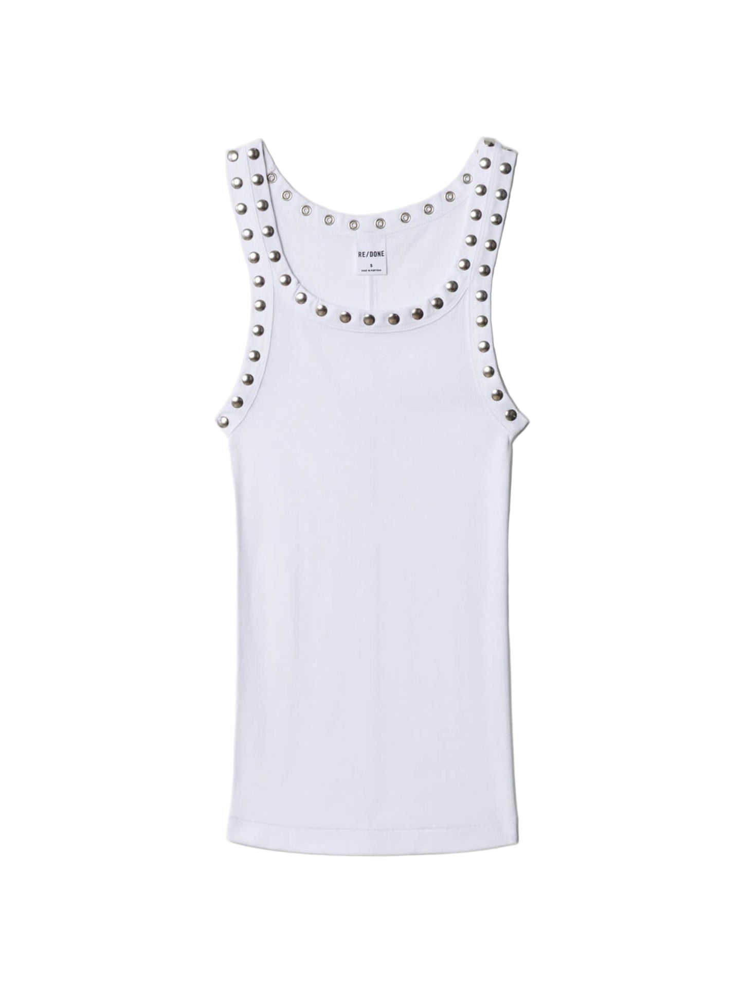 Re/Done Studded Ribbed Tank in Optic White