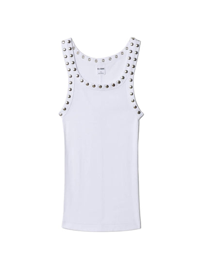 Re/Done Studded Ribbed Tank in Optic White