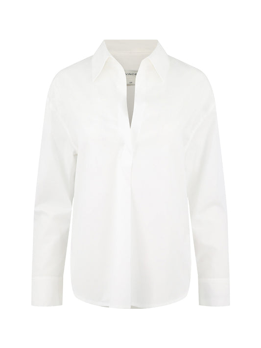 Vince Cotton Half-Placket Shirt in Optic White