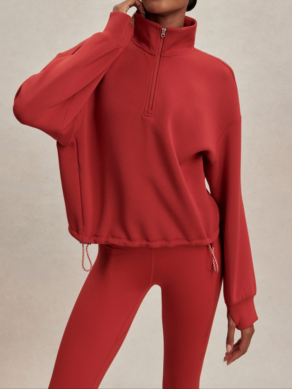 Varley Sian Cropped Half Zip Midlayer in Lava Falls