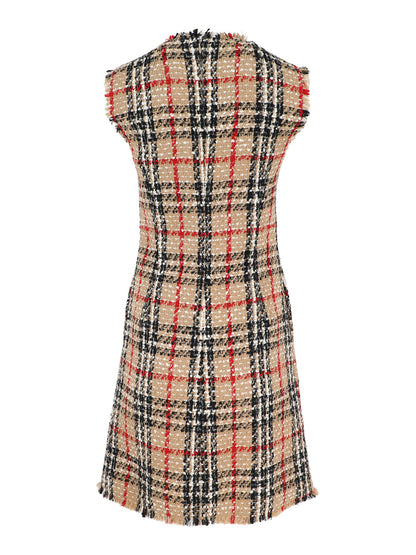 Burberry Abigail Check Wool-Blend Shift Dress in Sand Check