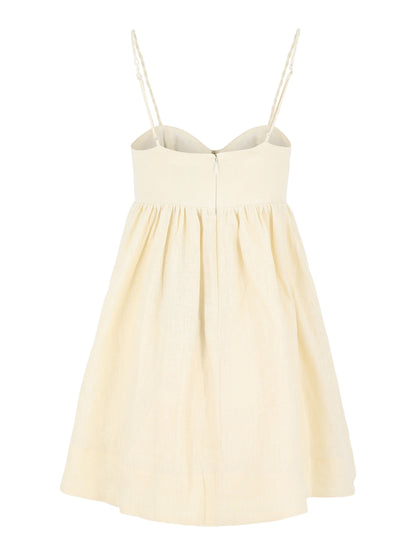 Farm Rio Coconut Tree Embroidered Mini Dress in Sand
