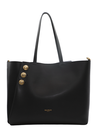 Balmain Emblème Grained Calfskin Tote Bag in Noir