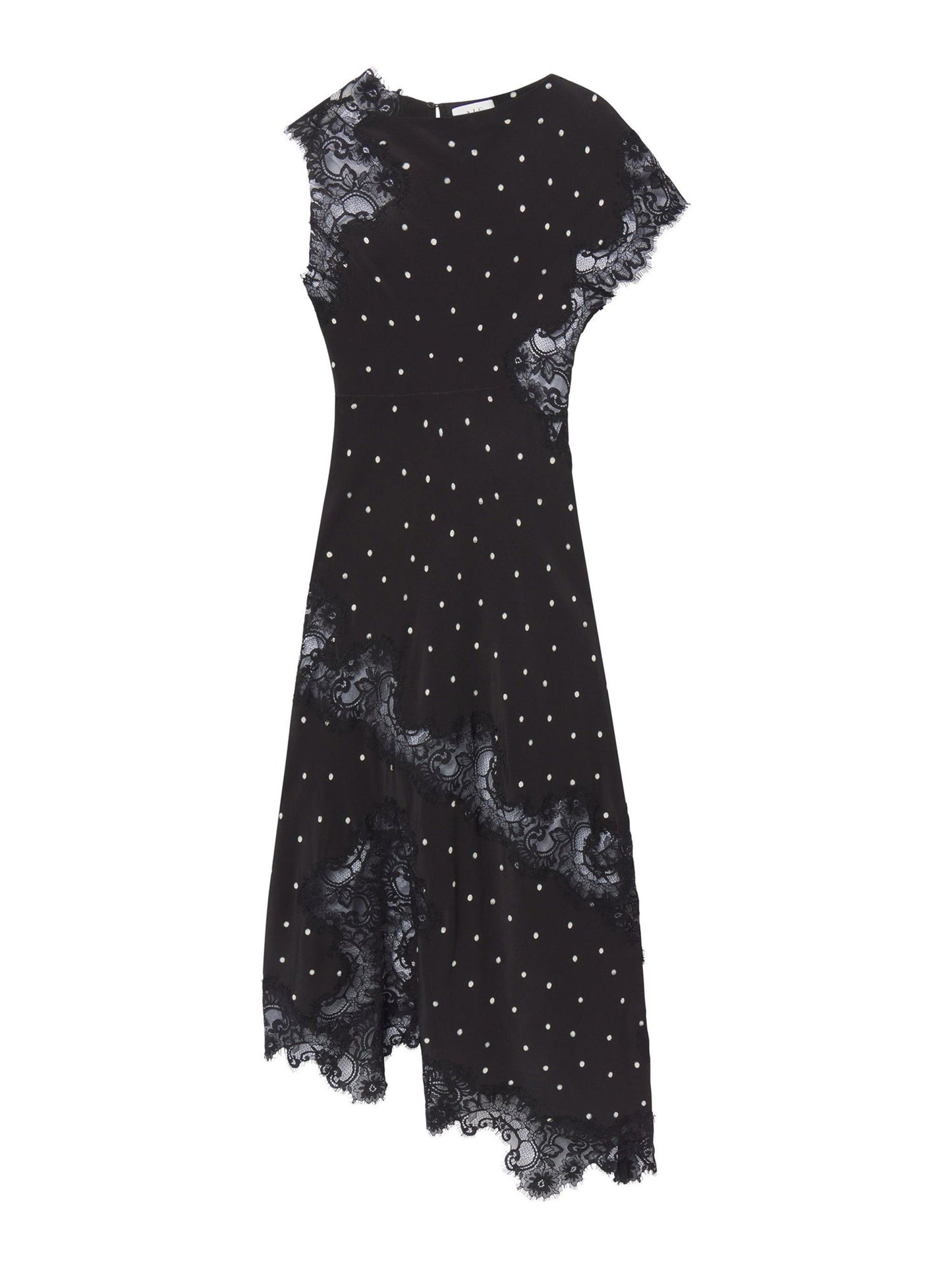 A.L.C. Alessia Polka Dot Crepe and Lace Maxi Dress in Black/Cream