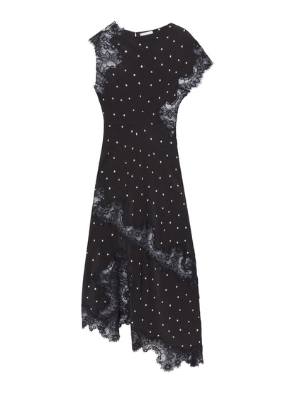 A.L.C. Alessia Polka Dot Crepe and Lace Maxi Dress in Black/Cream