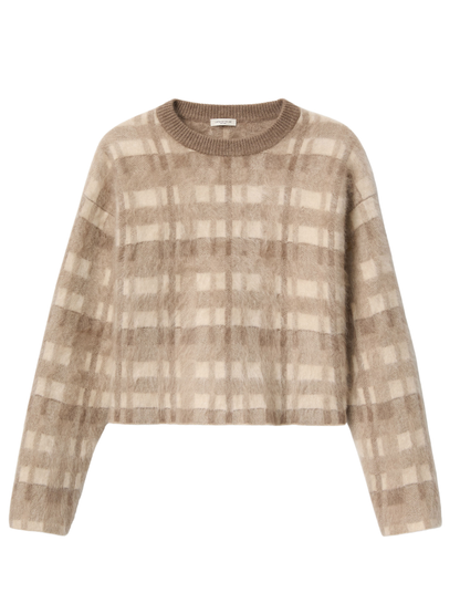 Lafayette 148 Brushed Cashmere Plaid Sweater in Smoked