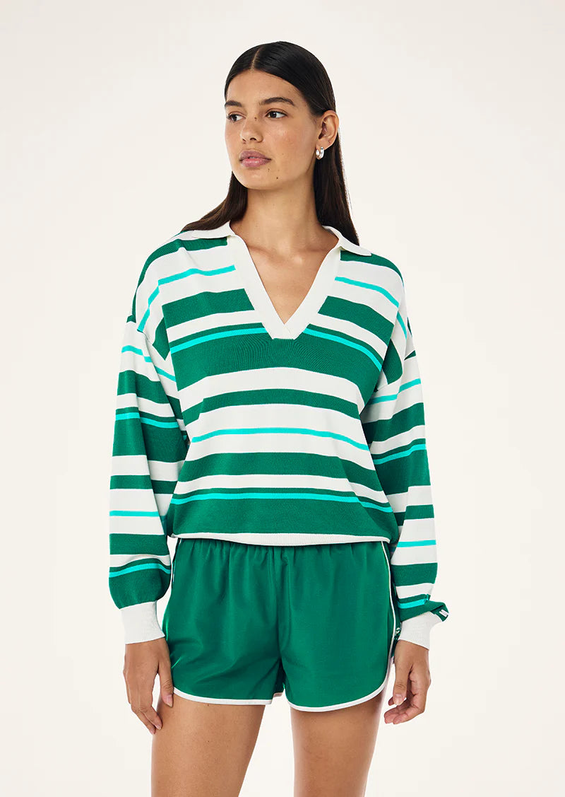 P.E Nation Retreat Collar Knit in College Green Stripe