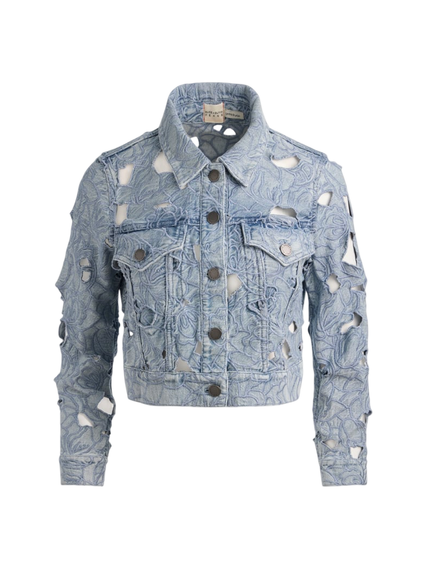 Alice + Olivia Chloe Laser-Cut Denim Jacket in Rockstar Blue